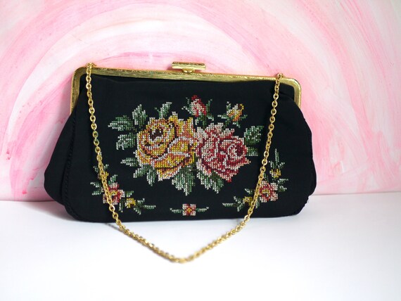 Floral Gobelin purse Bohemian handbag with gold c… - image 2