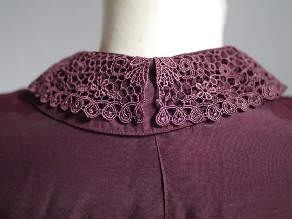 80s lace collar blouse, burgundy blouse with deta… - image 9