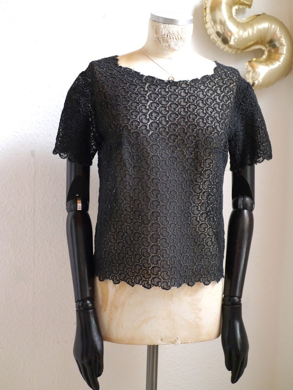 50s BLACK LACE TOP, Audrey, 60s Black lace blouse… - image 6