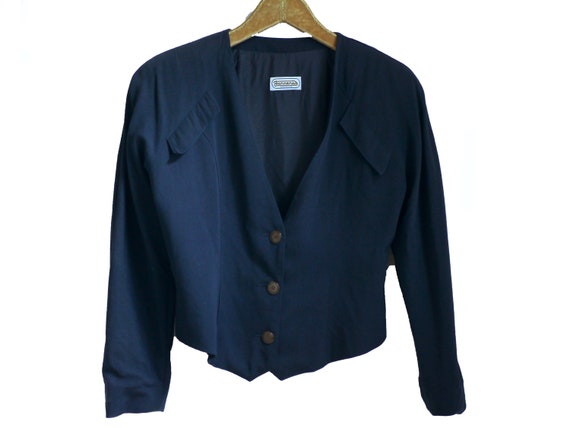 Navy 80s cropped blazer / women's shoulder pad V j