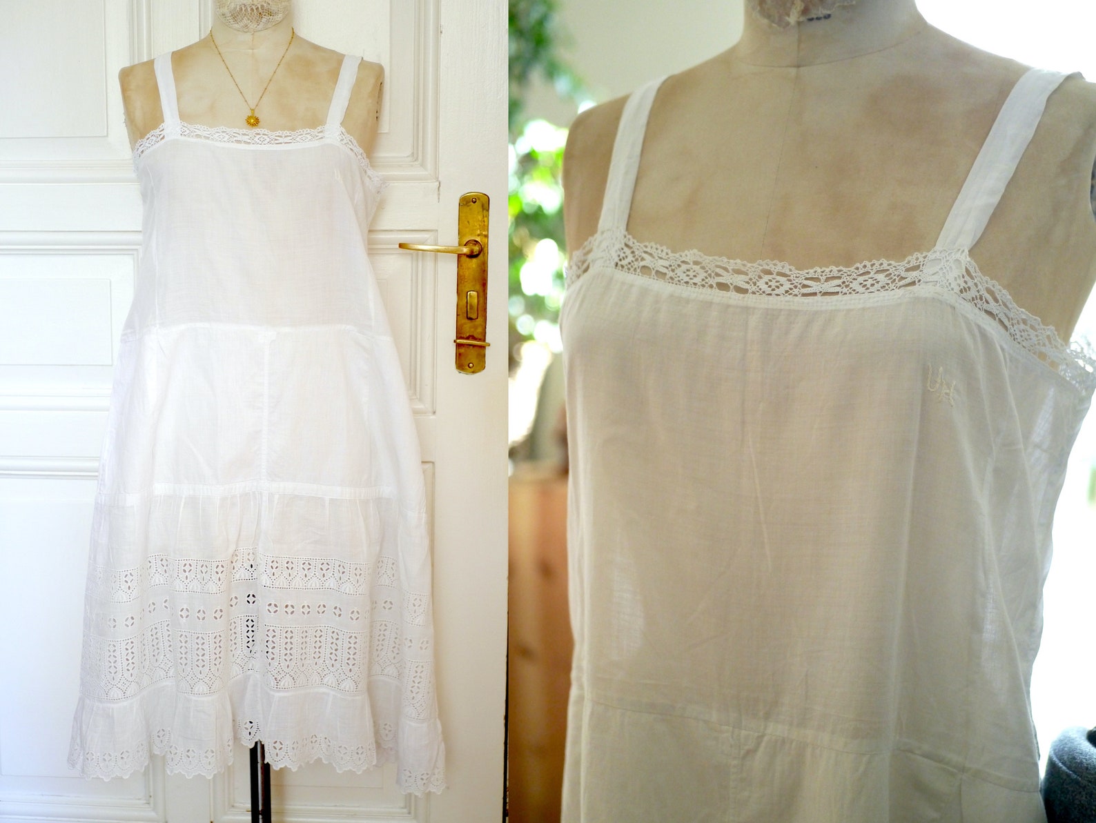 Antikes weißes Baumwollkleid mit Häkelspitze / Boho | Etsy