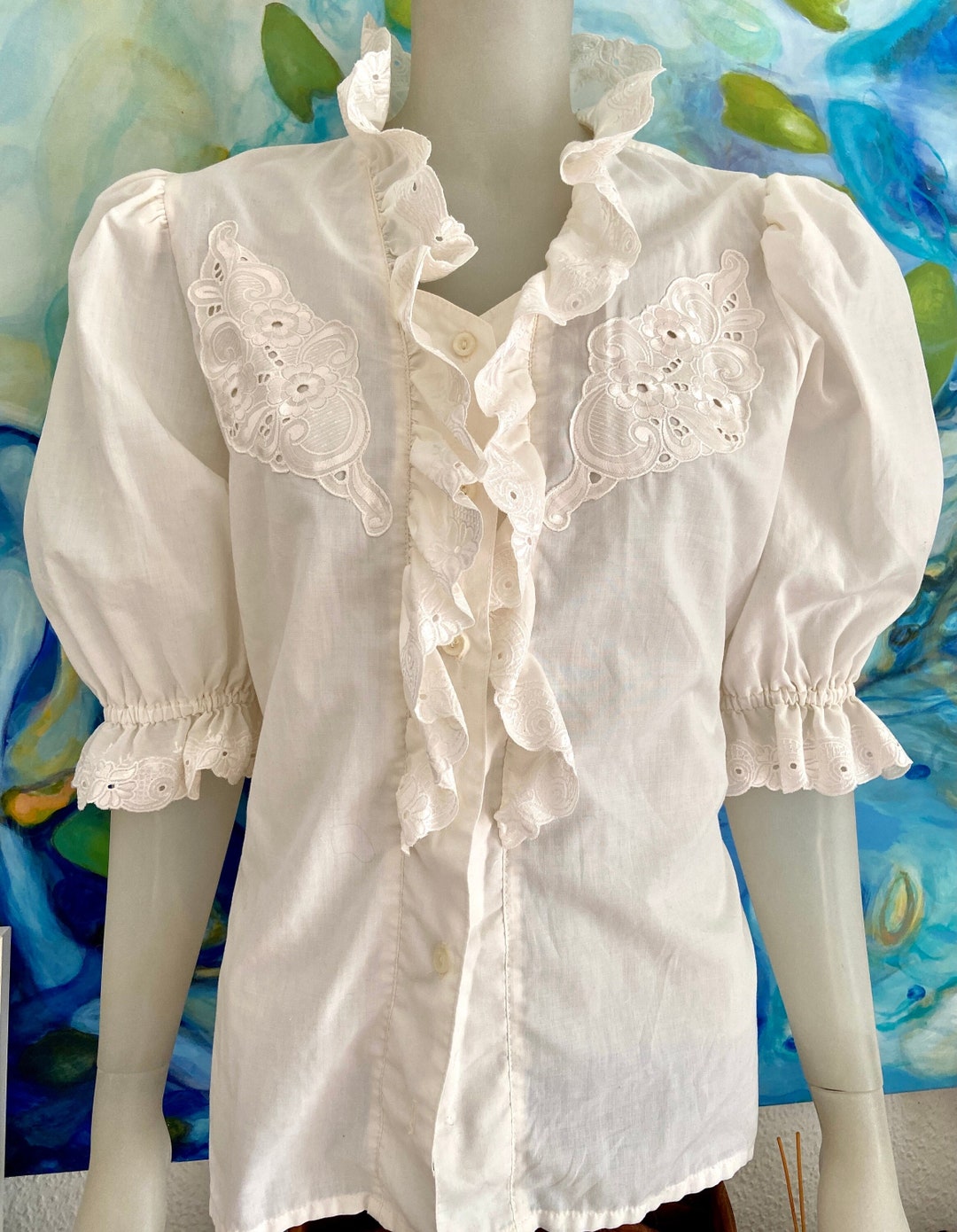 Vintage Victorian Inspired Blouse With Ruffles and Midi Puff Sleeves - Etsy