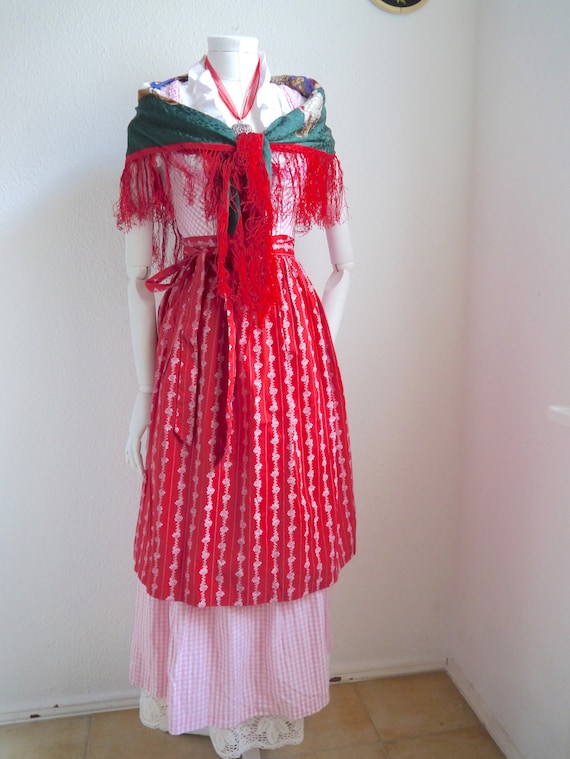 Red APRON, Dirndl apron, Austrian cotton apron, fl