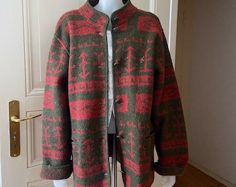 Austrian wool knit jacket  / folk style outdoor cardigan / oversized / Large