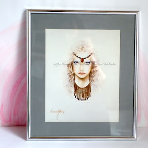 Drop-dead wunderschönes Boho Portrait von Sara Moon gerahmt Lithographie Druck / 80er Boho Wandposter