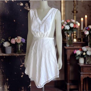 Romantic Prairie Pinafore with Lace Insets & Handkerchief Hem // Boho Victorian Style Tabard Layering Piece