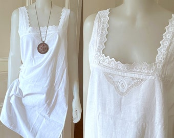 Antique Nightgown, White Cotton Edwardian Slip dress