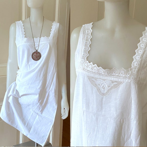 Antique Nightgown, White Cotton Edwardian Slip dress