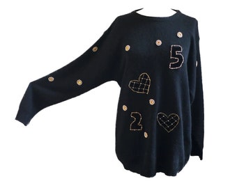 Maglione Glam chic anni '80, Nero con strass / Lambswool Angora long jumper