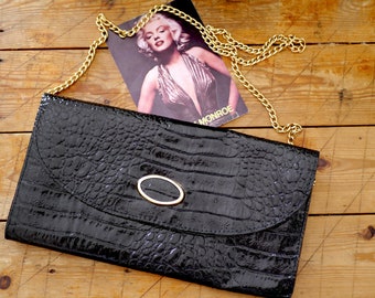 Mid Century Clutch with chain strap Black Crock