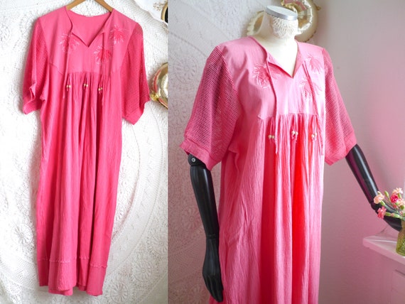 Boho maxi DRESS 70s cotton dress, pink