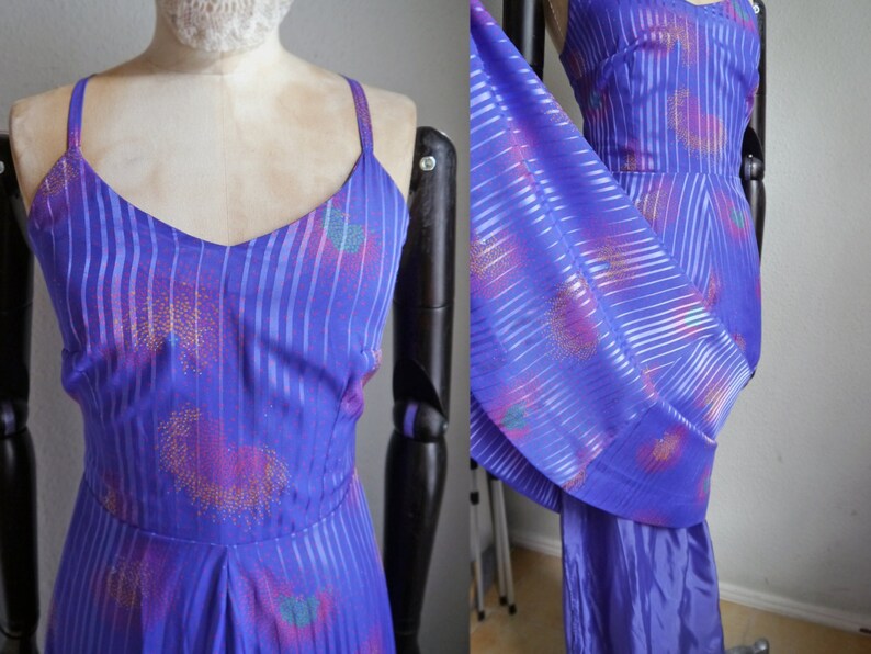 70s PARTY DISCO DRESS /maxi dress, spaghetti straps cross back, vintage dress purple image 2