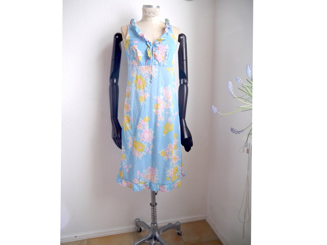 60s Blue Floral Baby Doll SLIP DRESS Vintage Lightweight Etsy