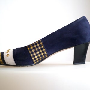 Vintage Blue pumps with statement Ethno details 80s heels with abstract print details main image 0