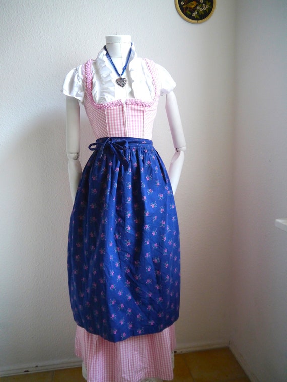 Blue cotton APRON Floral Apron, Dirndl apron