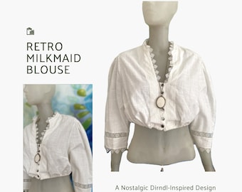 Vintage cropped Milkamid blouse, traditional Germany cottagecore shirt