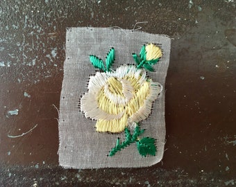 Vintage Yellow Rose Embroidered Appliqué Patch, Original Gauze