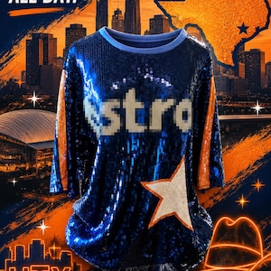 sequin astros dress Girls Youth Navy Houston Astros Sequin V-Neck Dress Size: Medium