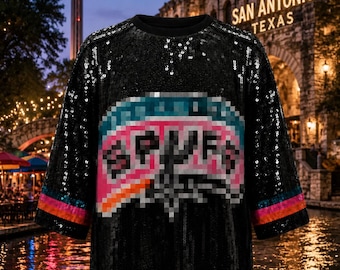 Black Sequin San Antonio Spurs Basketball-Inspired Jersey Top