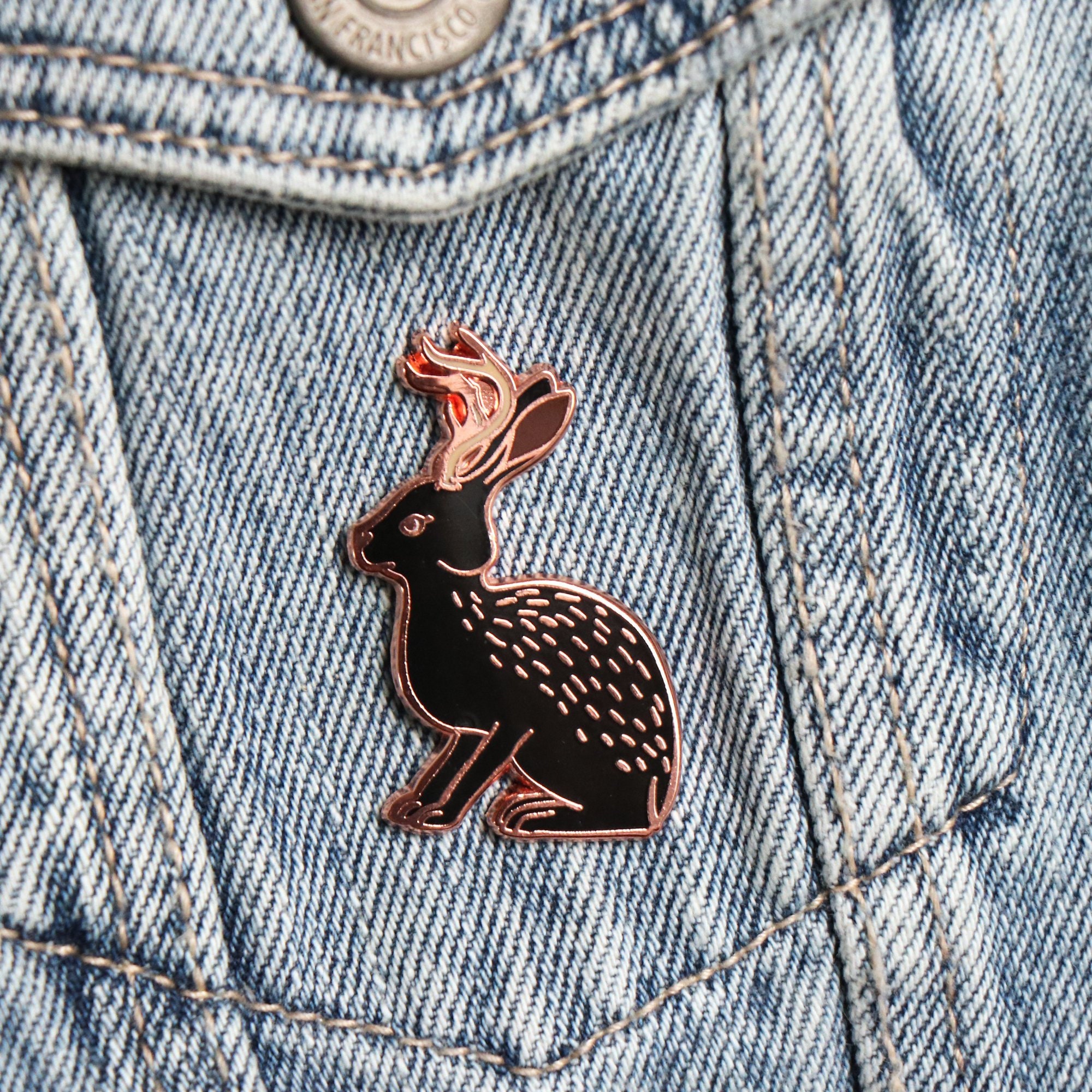 JACKALOPE Hard Enamel Pin, copper and black enamel pin, Mystic hare p…