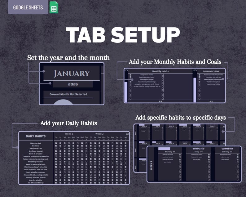 Dark Mode Habit Tracker Google Sheets | Automated Daily/weekly ...