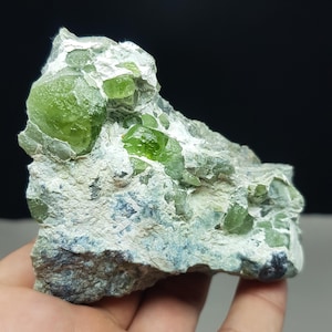 Cristales de peridoto de alta calidad sobre matriz - Ejemplar con múltiples terminaciones - Procedente de Sapat Gali, Kohistan, Pakistán - 270 g