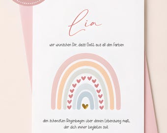 Personalized christening card, rainbow christening gift, baby card, boy/girl gift, birth gift, christening gift, postcard, customizable