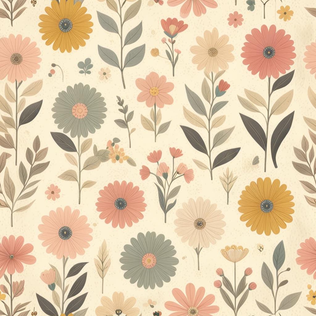 4 Seamless Retro Flower Patterns in a Soft Summer Tone - Etsy