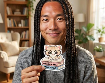 Cute Book-Loving Cat Die-Cut Magnet | Books Cats Life Is Good