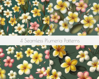 4 sömlösa Plumeria-upprepande mönster