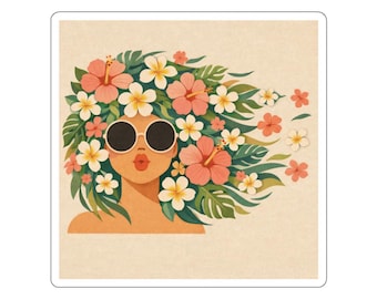 Floral Hair Woman Die-Cut Sticker | Tropical Flower Illustration