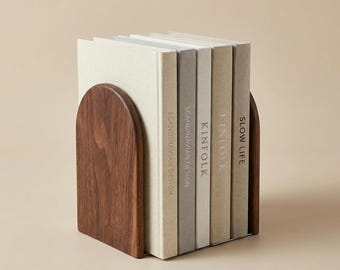 Sujetalibros de madera – Estantería minimalista de madera maciza para libros, ideal para soporte y organización.