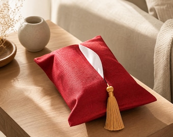 Copri scatola per fazzoletti in tessuto con dettaglio a nappina, organizer per soggiorno, scrivania e auto, stile minimalista per la casa.