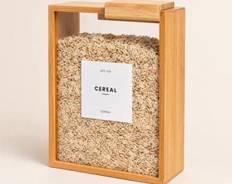 Bote de bambú para almacenar alimentos – Organizador de despensa con ventana transparente, contenedor de cocina