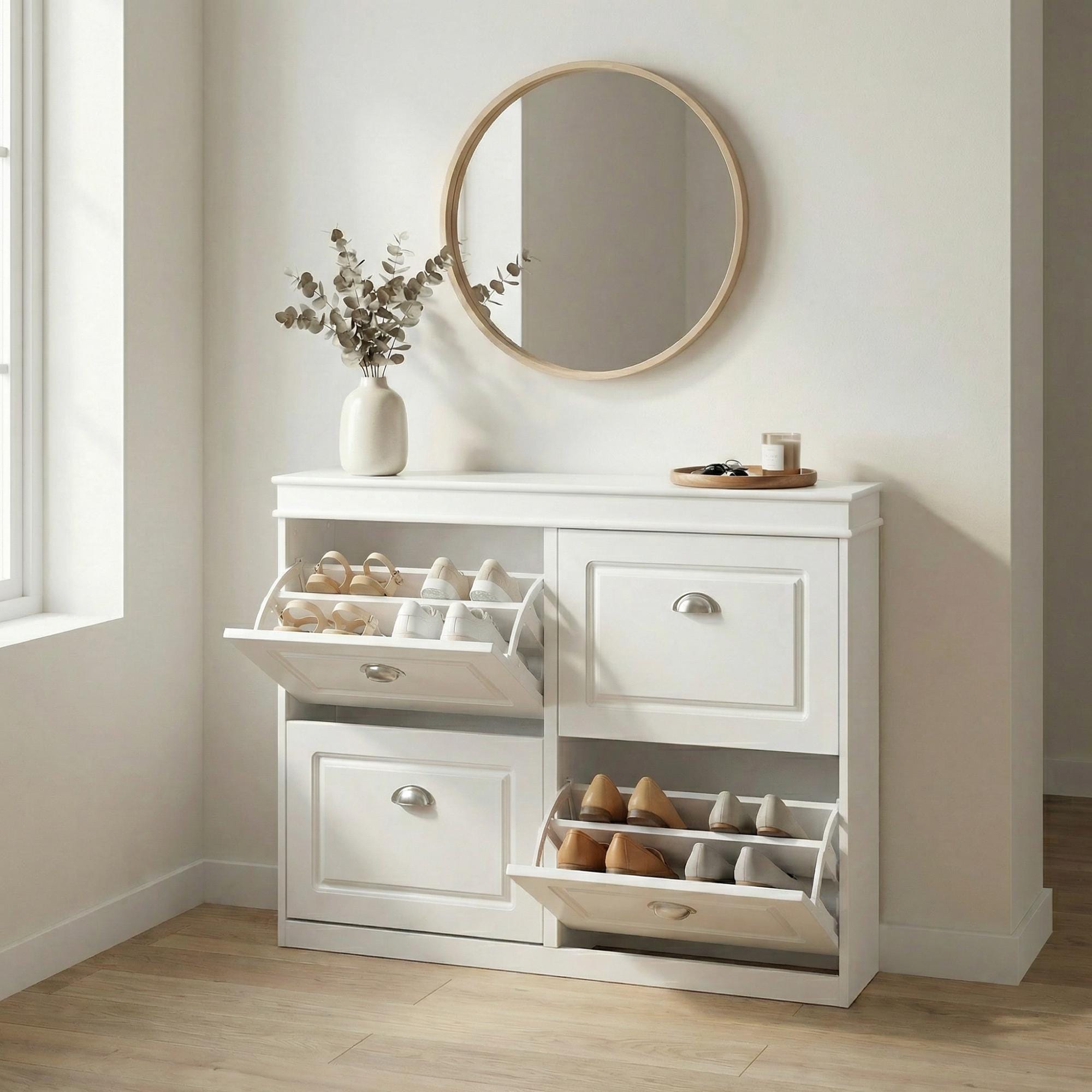 Rangement À Chaussures 4 Portes - 8 Étagères, Meuble De Rangement Pour Chaussures, Meubles Maison