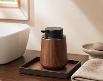 Wood Grain Foam Soap Dispenser – Refillable Pump Bottle for Bathroom Kitchen Decor
