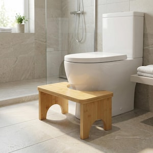 Bamboo Squatting Position Toilet Stool – Wood Ergonomic Bathroom Footstool for Natural Posture