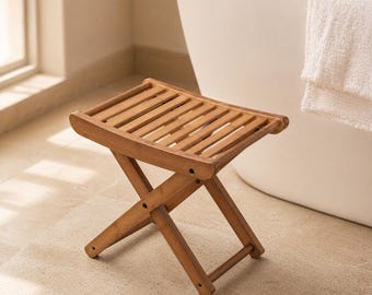 Bamboo Folding Bath Stool – Portable Shower Seat for Sauna Spa Shaving Compact Storage