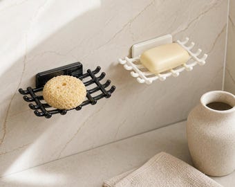 Jabonera de pared – Rejilla de drenaje sin taladro para baño, color negro o blanco.