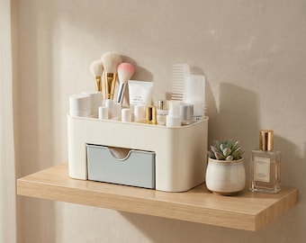 Makeup Storage Box – Multi-Compartment Desktop Organizer with Drawer for Bathroom Vanity Countertops