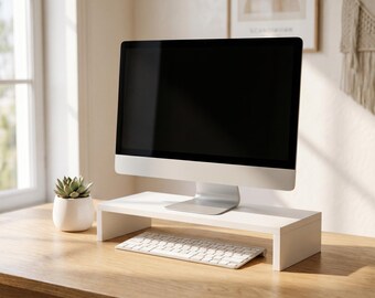 Soporte elevador para monitor de escritorio con almacenamiento bajo estante – Organizador de escritorio para oficina en casa