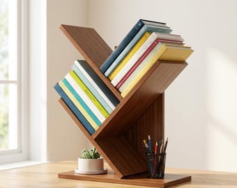 Baum Bücherregal 3-Tier Holz Schreibtisch Organizer - Kleines Bücherregal Home Office Display