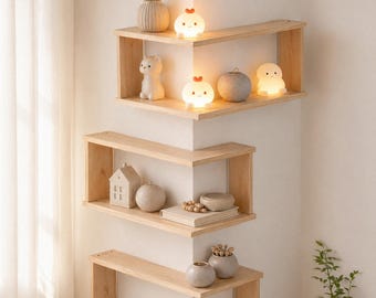 Schwimmendes Holzregal - An der Wand befestigtes Ausstellungsregal für Pflanzen und Ornamente