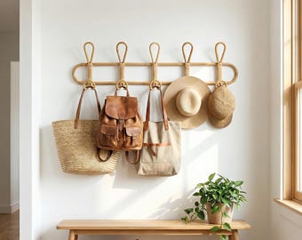 Rattan Wall Hook Rack – Handwoven Natural Storage for Coats, Hats, Bags – Entryway Bedroom Bathroom