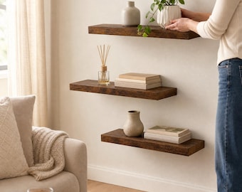 Massivholz Schwebendes Wandregal - Halterung Wohnzimmer Schlafzimmer