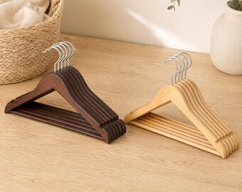 Wooden Coat Hangers with Non-Slip Bar – Suit Jacket Shirt Closet Storage Set
