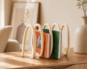 Spring Book Rack – Modern Tabletop Bookend Organizer for Desk and Shelves