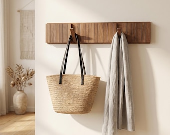Porte-manteau mural en noyer - Crochets design touches de piano pour une entrée, une chambre, une salle de bain, décoration minimaliste