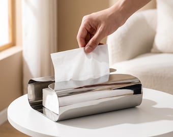 Caja de pañuelos de acero inoxidable – Dispensador escultural para escritorio de sala de estar, dormitorio o escritorio