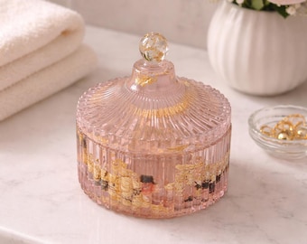 Handmade Resin Jewelry Box – Gold Flakes, Dried Flowers, Vintage Vanity Decor